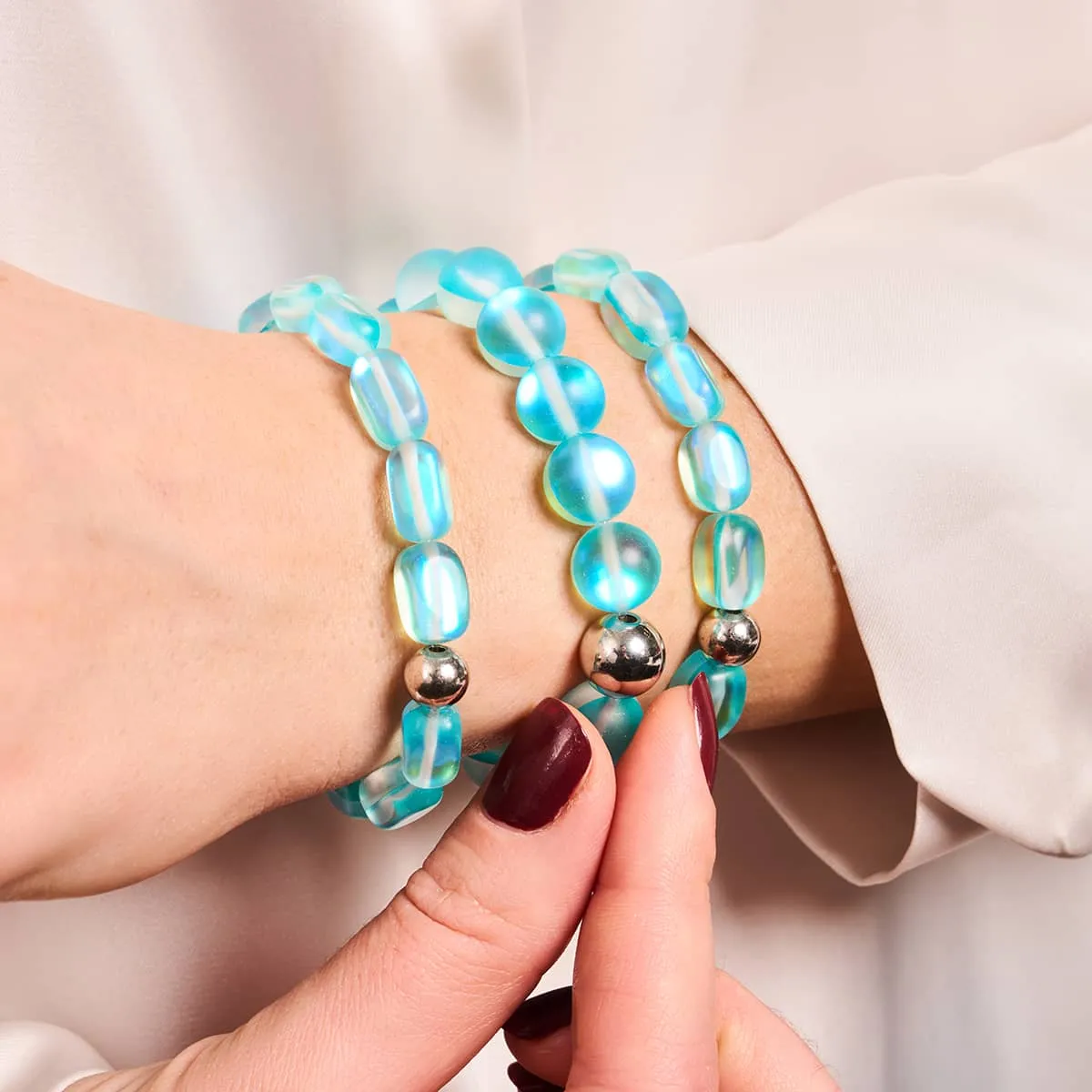 Aquamarine | .925 Sterling Silver | Mermaid Glass Pebble Bracelet
