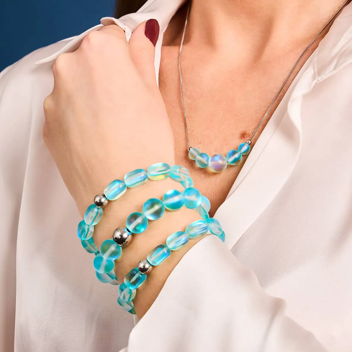 Aquamarine | .925 Sterling Silver | Mermaid Glass Pebble Bracelet