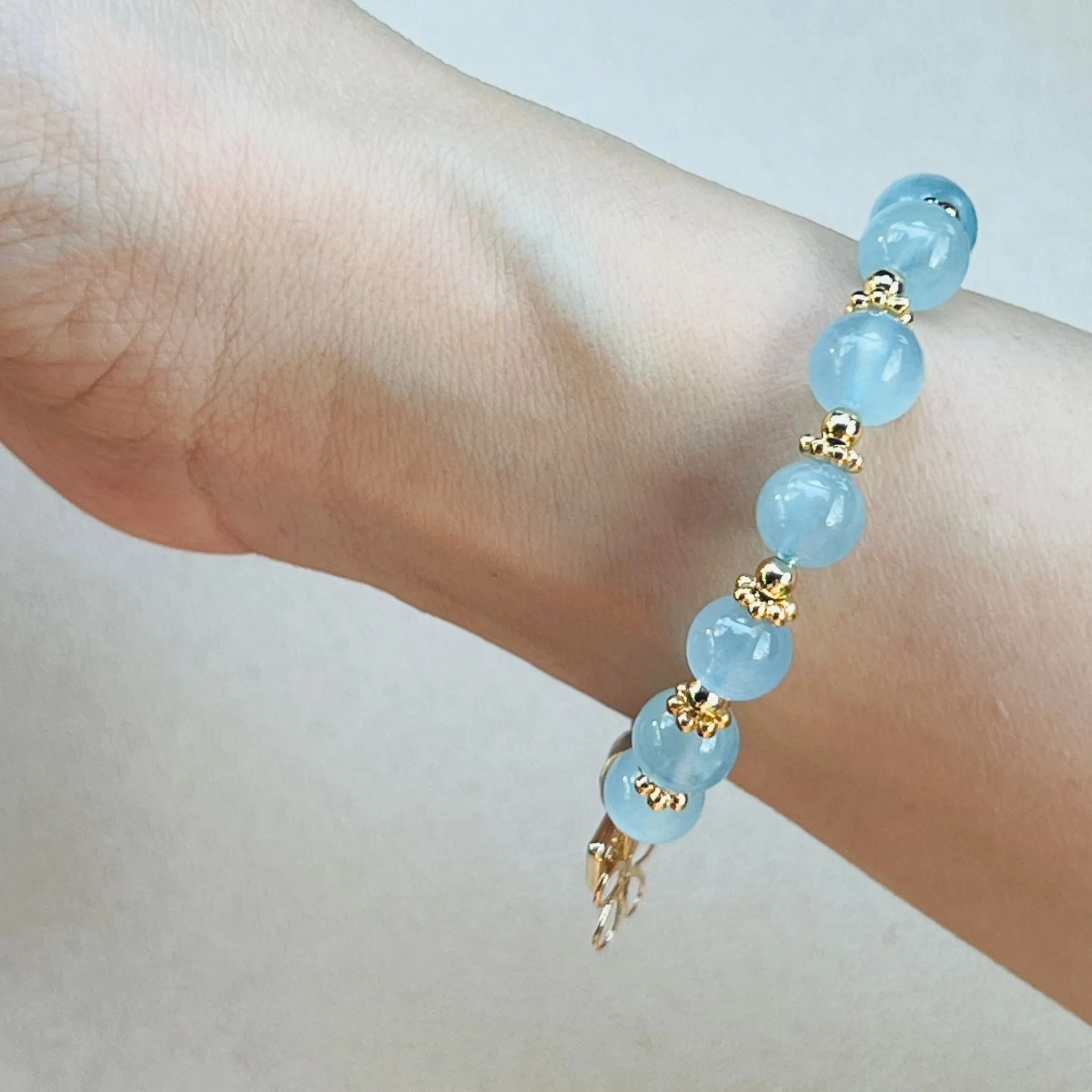 Aquamarine & Pink Jasper Baby Bracelet
