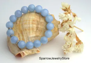Aquamarine healing bracelet Natural sky blue Gemstone beaded stretch bracelet Genuine aquamarine jewelry Personalized unisex birthstone