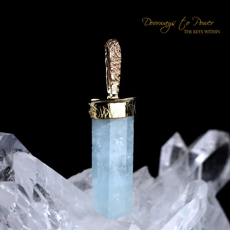 Aquamarine Light Language Crystal Pendant 22k