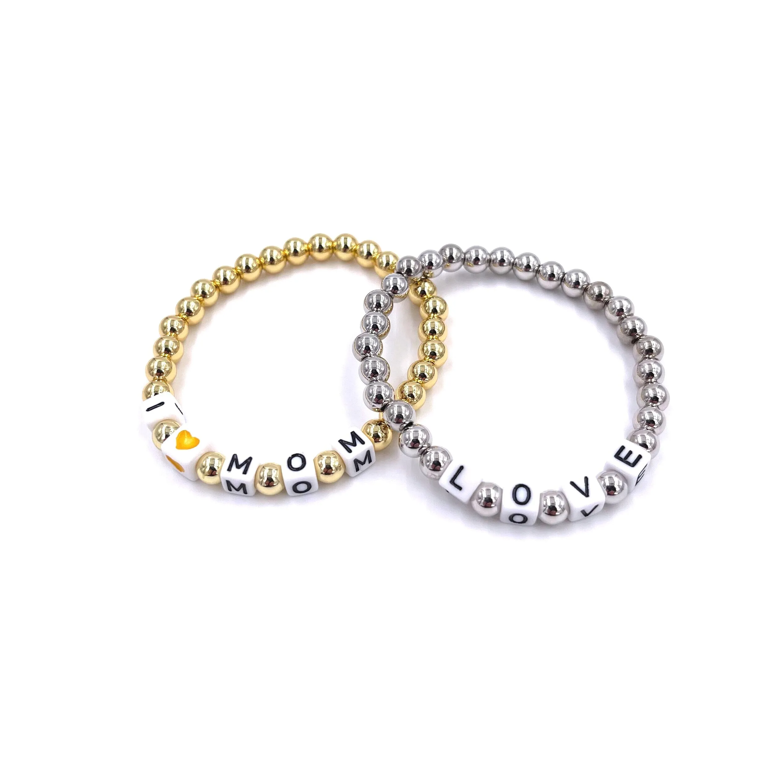 Ashley Gold Stainless Steel Slogan Ball Beaded Stretch Bracelet