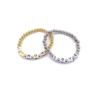 Ashley Gold Stainless Steel Slogan Ball Beaded Stretch Bracelet