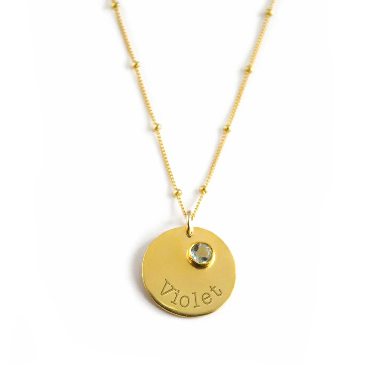 August Engraved Disk Pendant Necklace