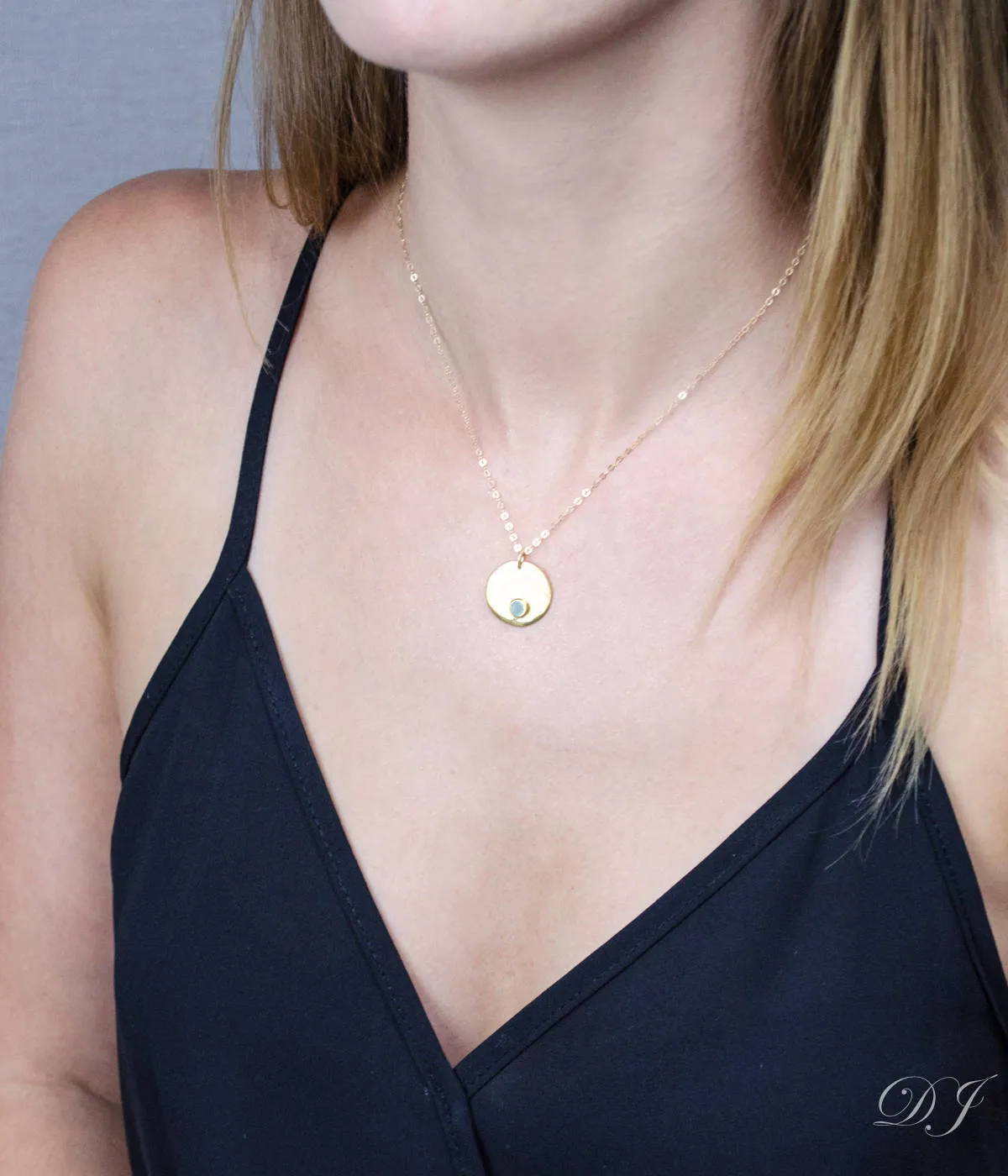 August Engraved Disk Pendant Necklace
