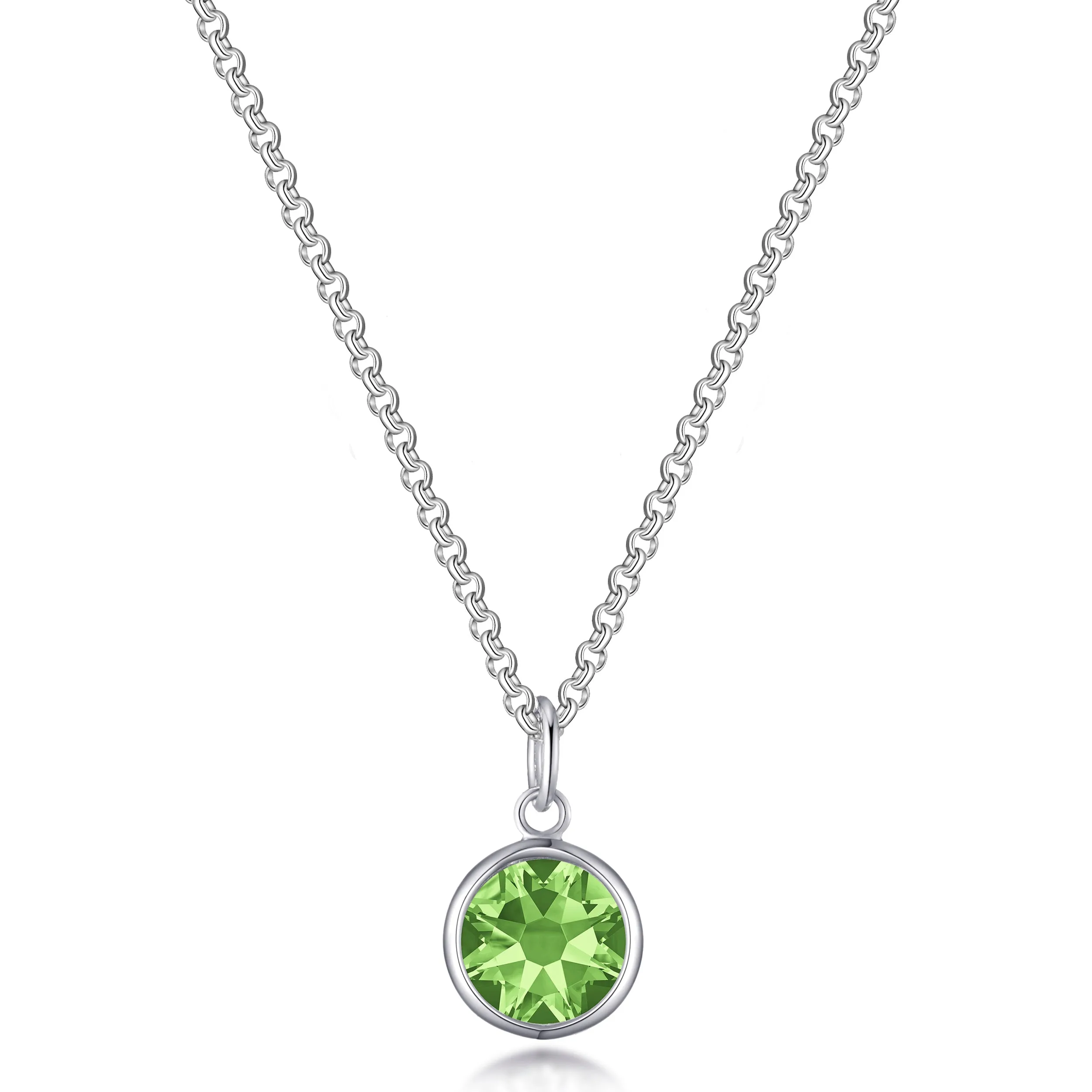 August (Peridot) Birthstone Necklace with Initial Charm (A to Z) Created with Zircondia® Crystals