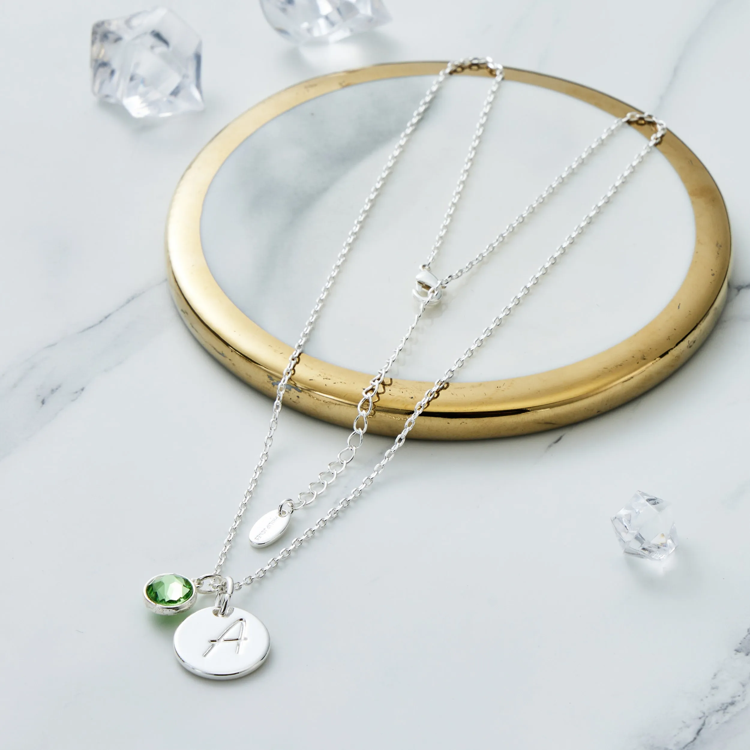 August (Peridot) Birthstone Necklace with Initial Charm (A to Z) Created with Zircondia® Crystals