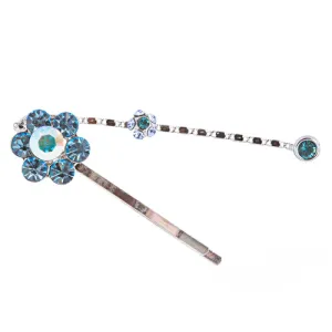 Austrian Crystal Rhinestone Fashion Jewerly Floral Dangle Small Hair Clip Blue