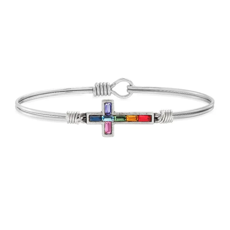Baguette Cross Bangle Bracelet in Ombre