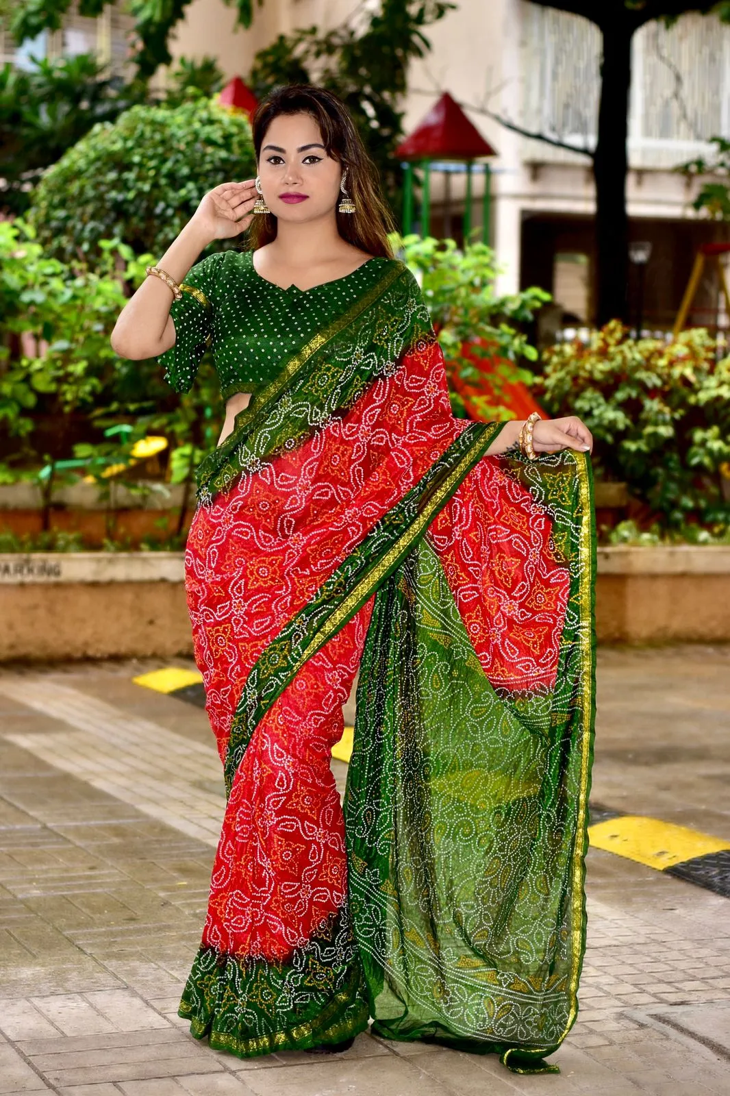 Beautiful Block Print Bandhani Saree