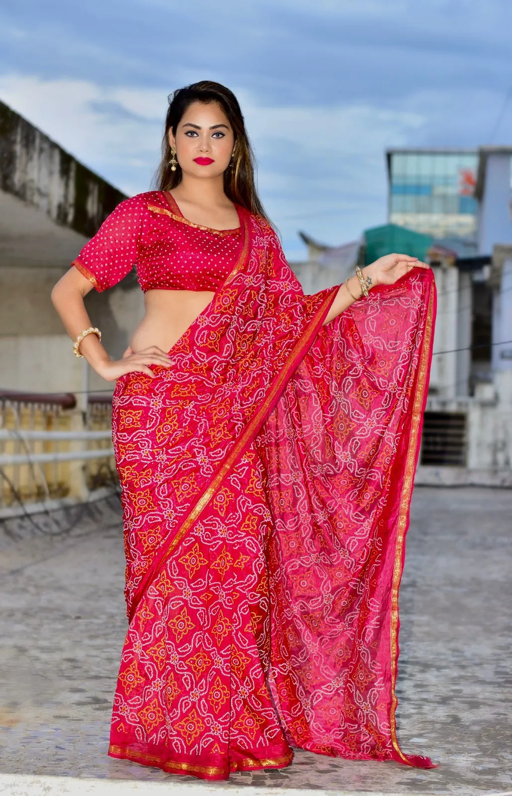 Beautiful Block Print Bandhani Saree
