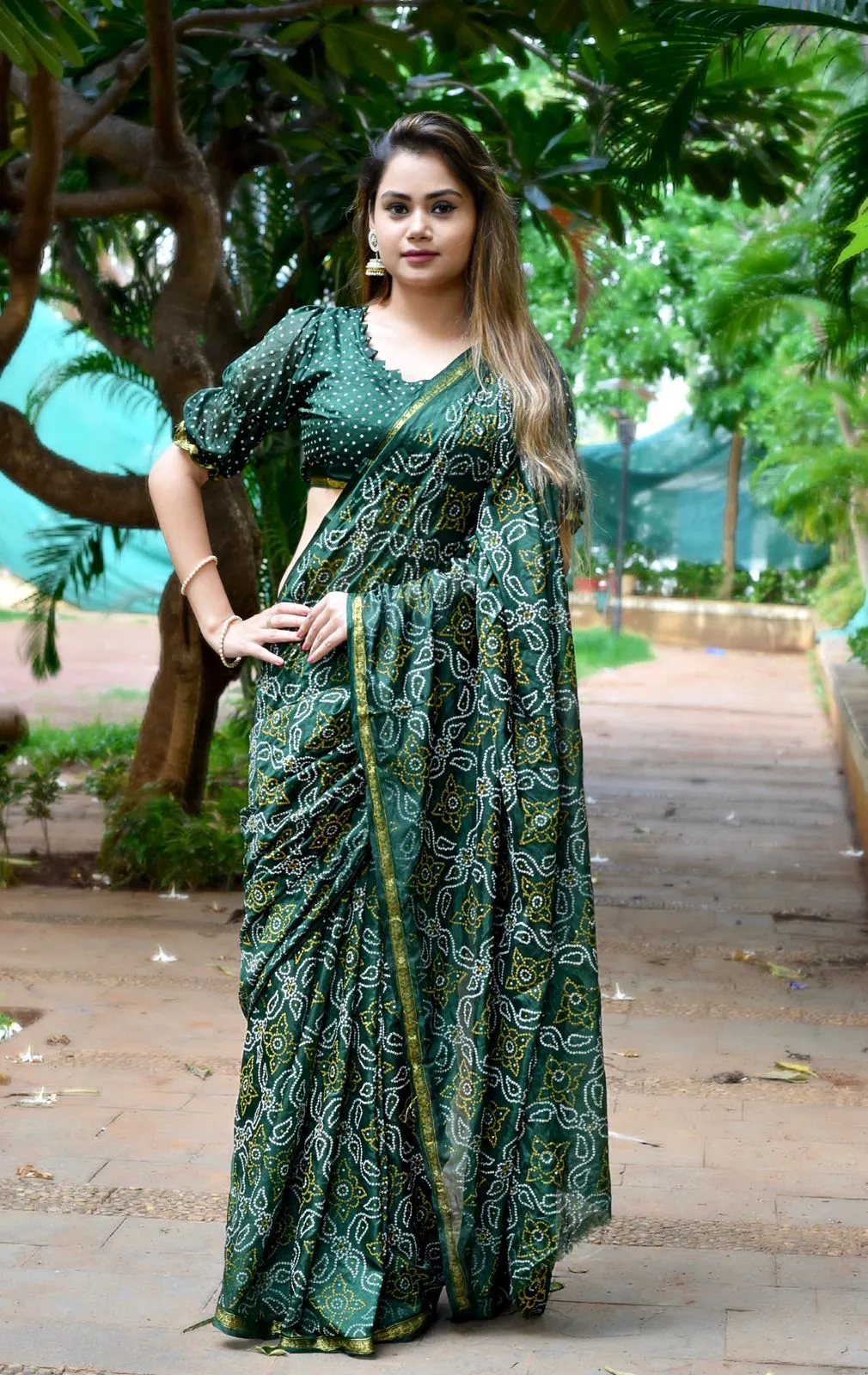 Beautiful Block Print Bandhani Saree