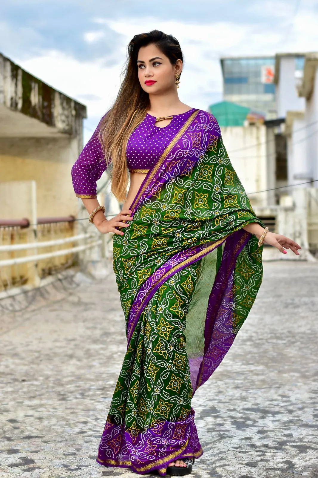 Beautiful Block Print Bandhani Saree