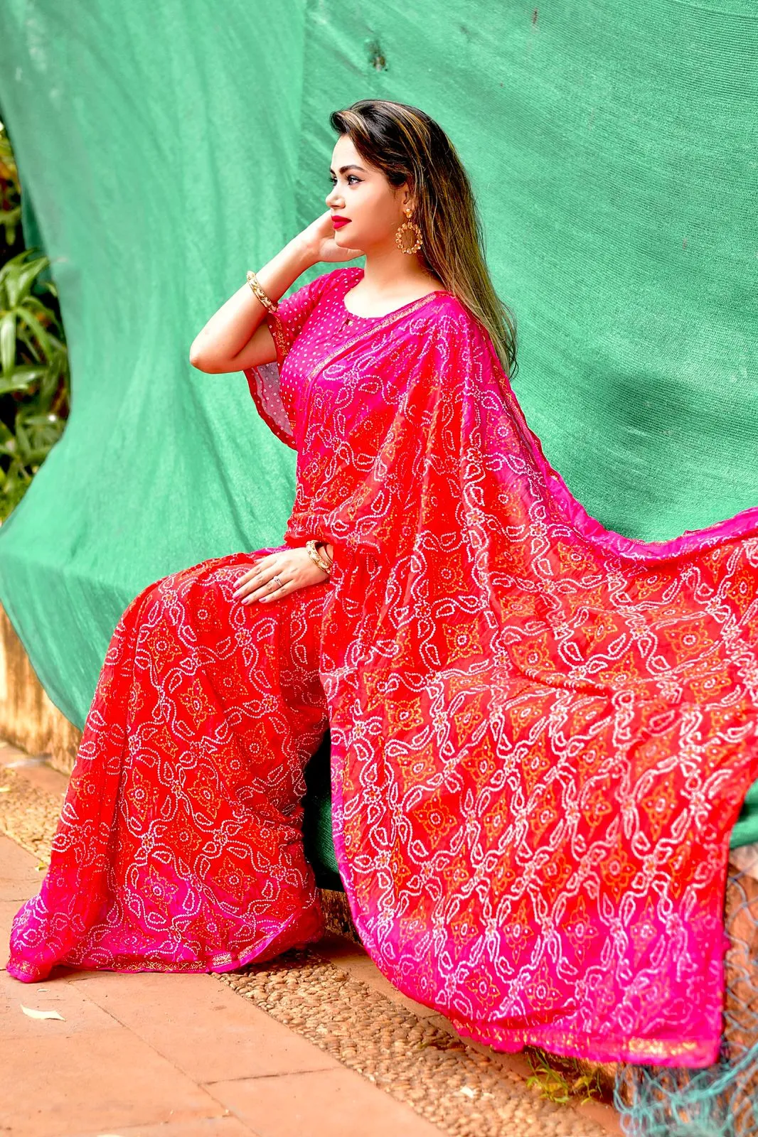Beautiful Block Print Bandhani Saree