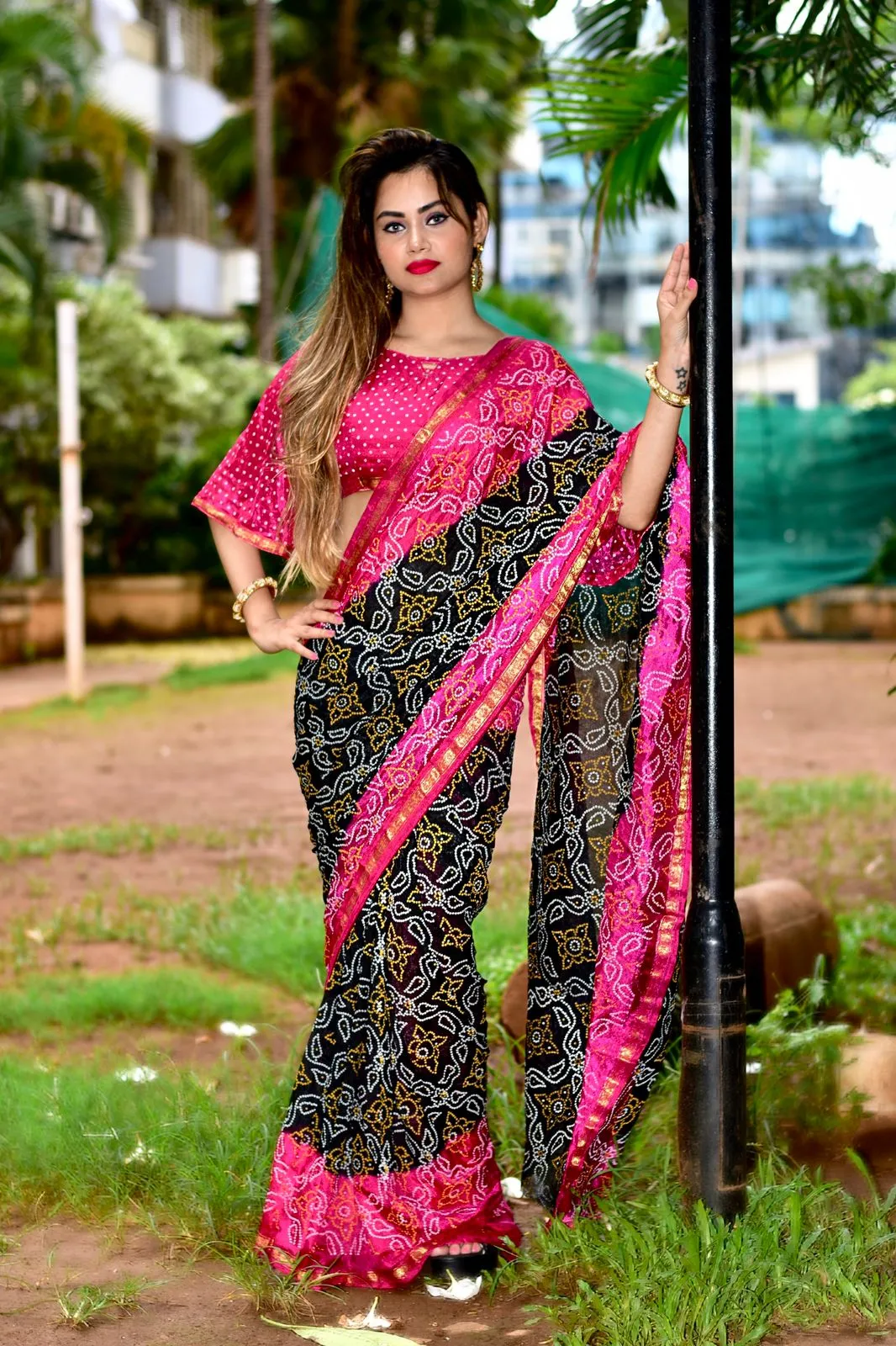Beautiful Block Print Bandhani Saree