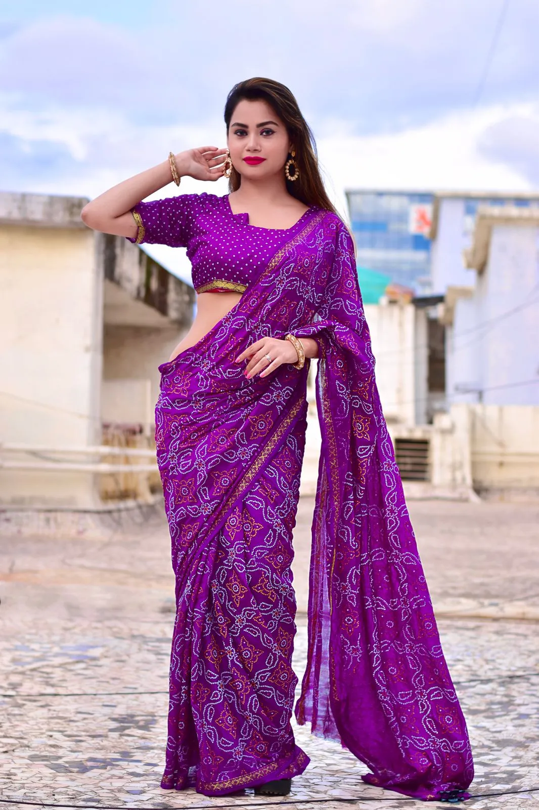 Beautiful Block Print Bandhani Saree