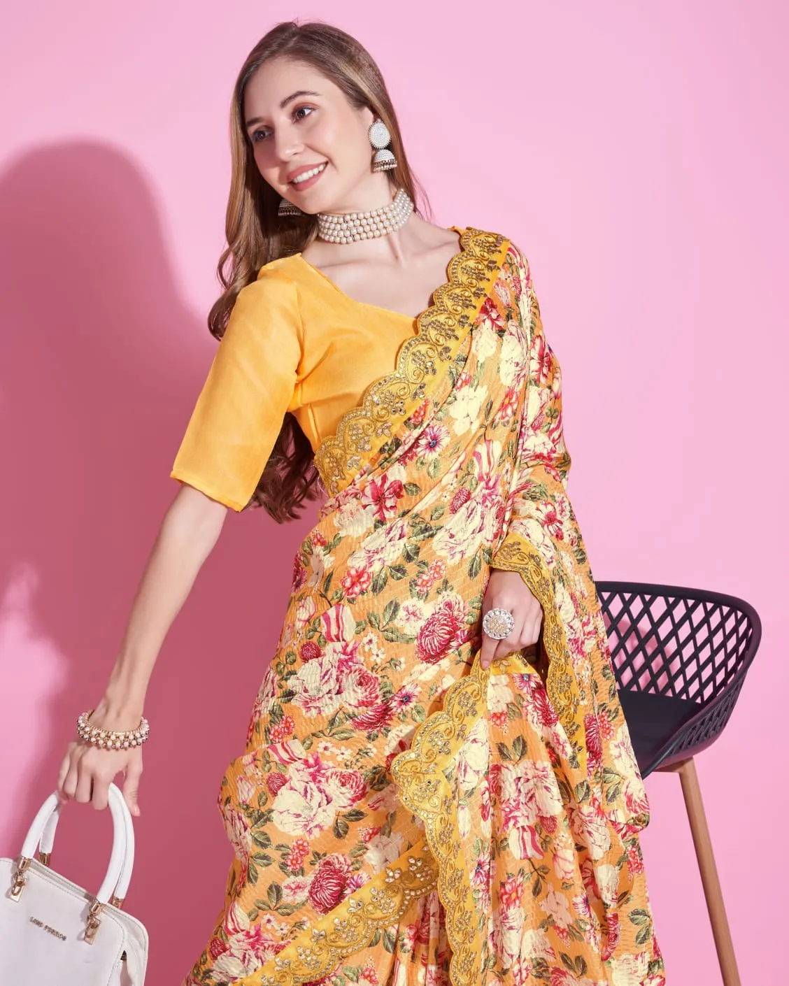 Beautiful Designer Floral Pattern Saree