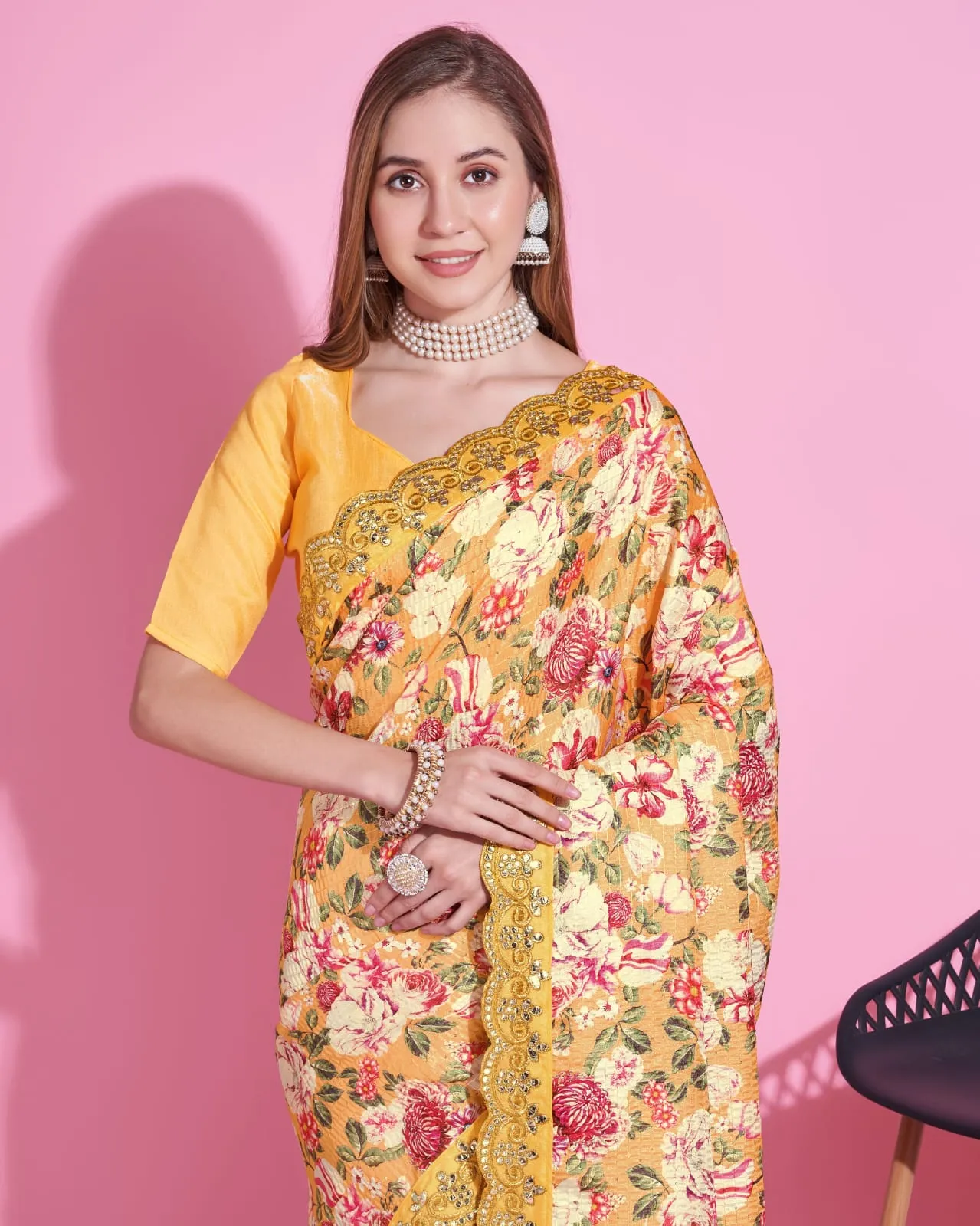 Beautiful Designer Floral Pattern Saree