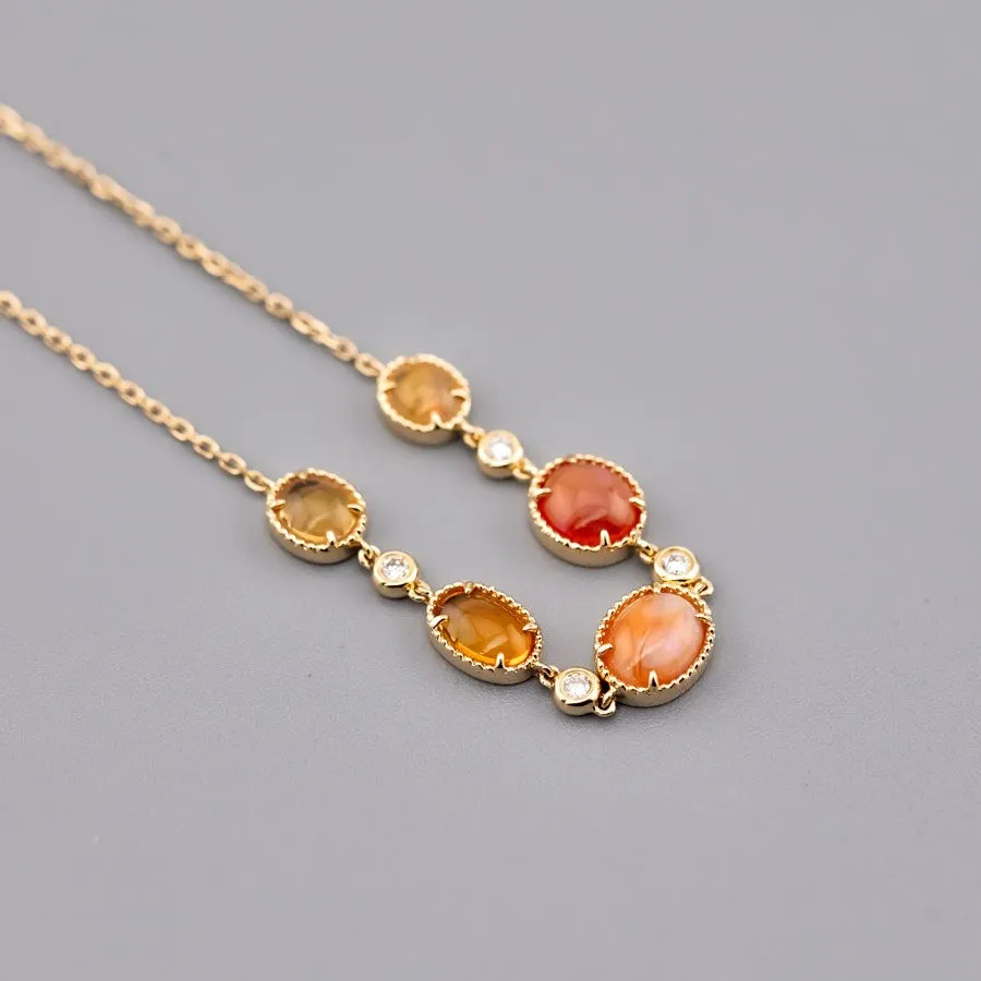 Beautiful Mexican Fire Opal Diamond Bracelet in 18K Yellow Gold