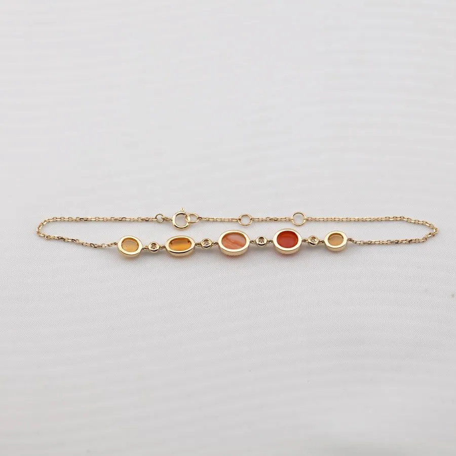 Beautiful Mexican Fire Opal Diamond Bracelet in 18K Yellow Gold