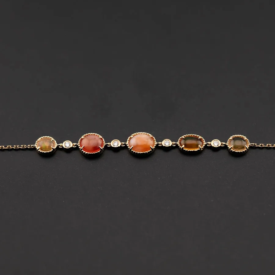 Beautiful Mexican Fire Opal Diamond Bracelet in 18K Yellow Gold