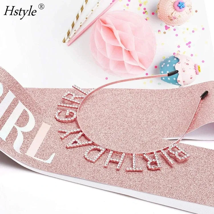 Birthday Girl Crown Sash Set - (RA8)