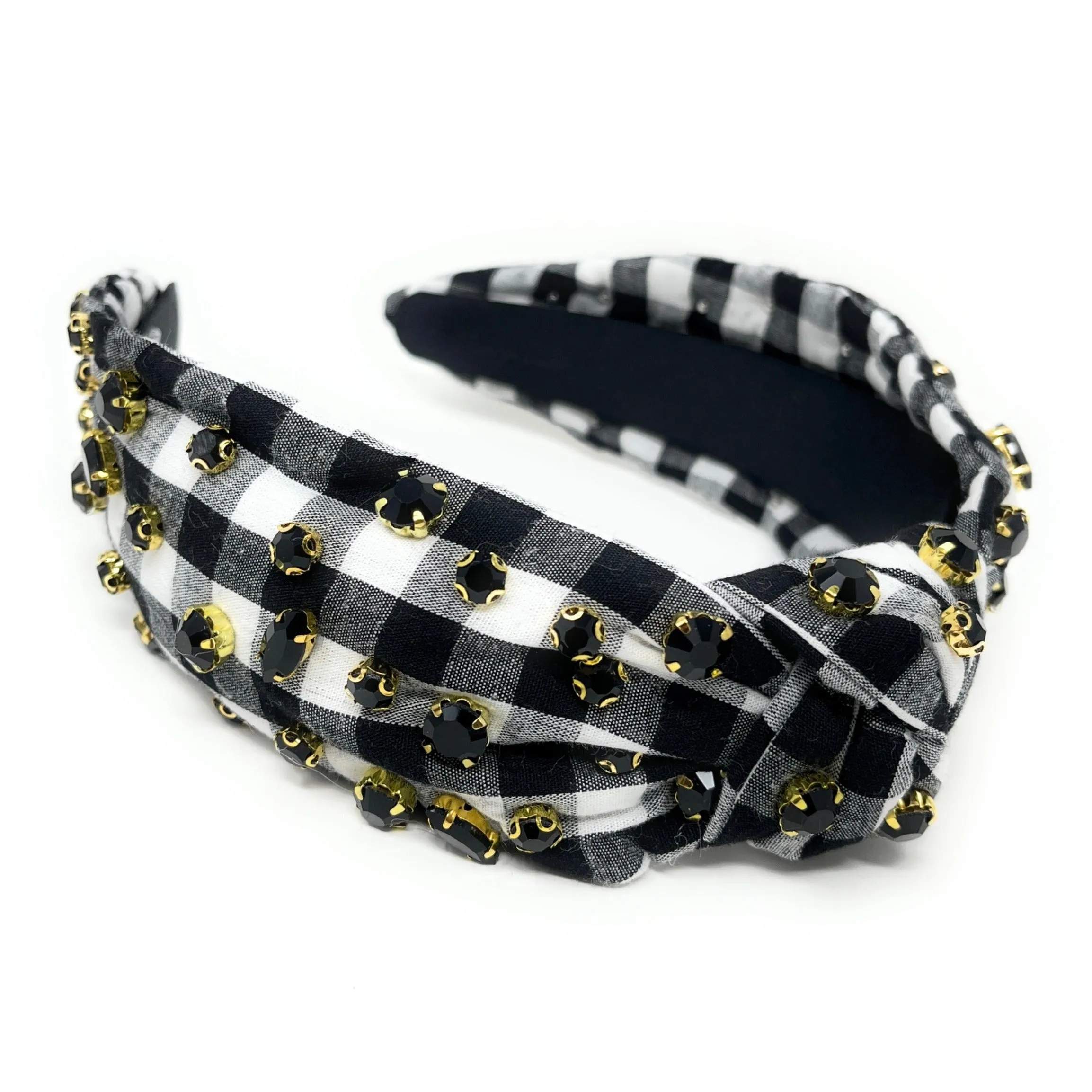 Black Gingham Jeweled Knot Headband