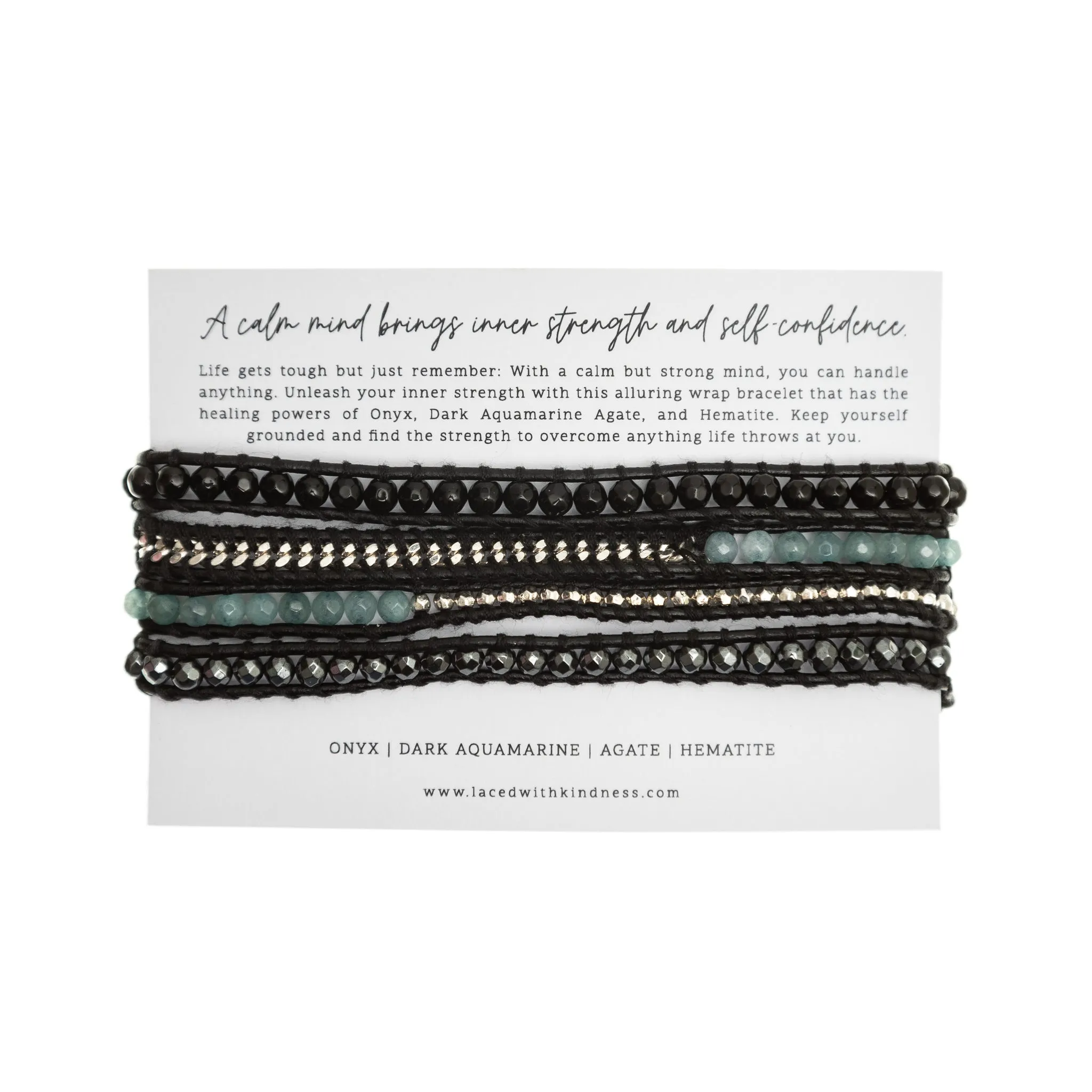Bracelet Wrap - Onyx, Dark Aquamarine Agate, Hematite