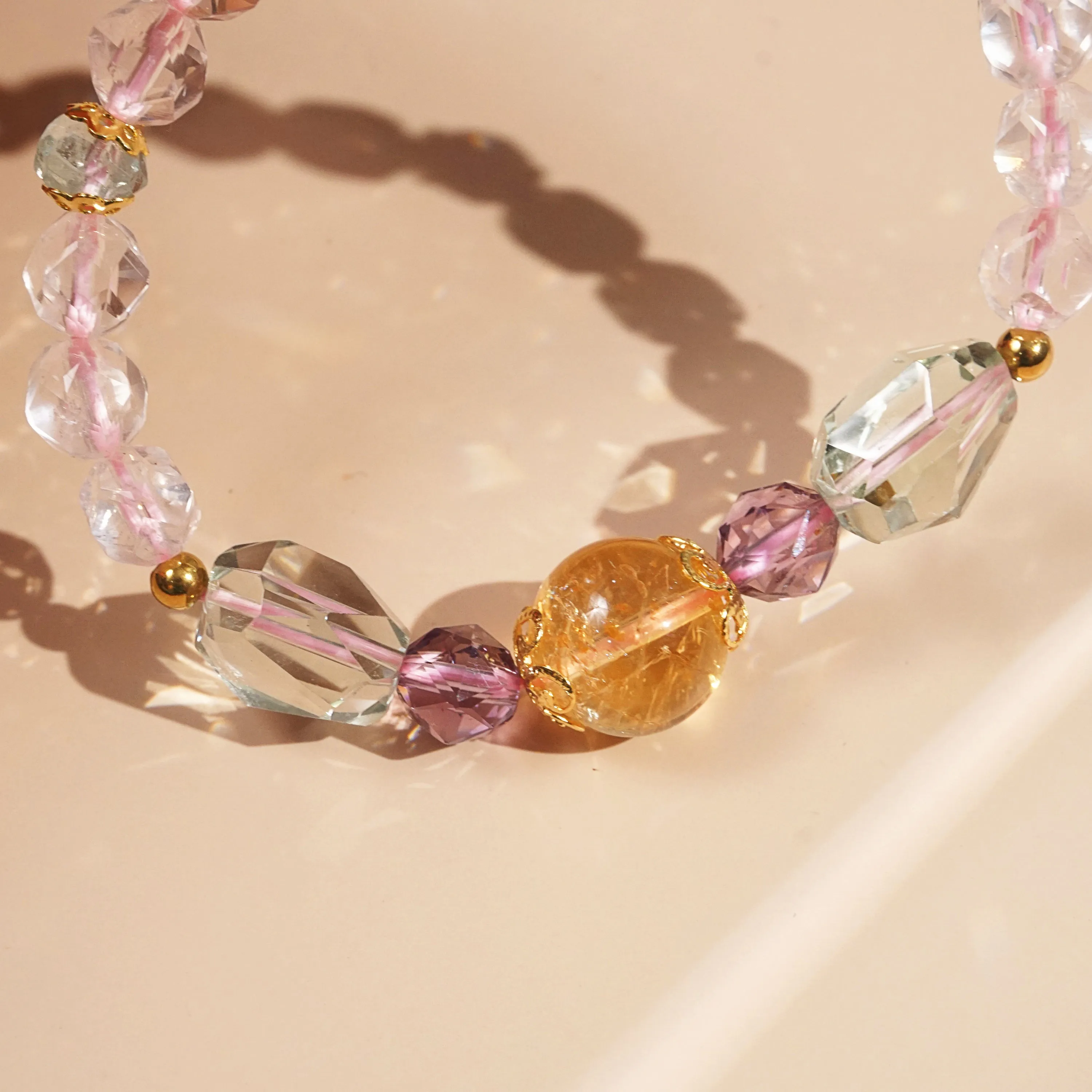 Citrine, Amethyst, Prasiolite, Rose Quartz, and Aquamarine