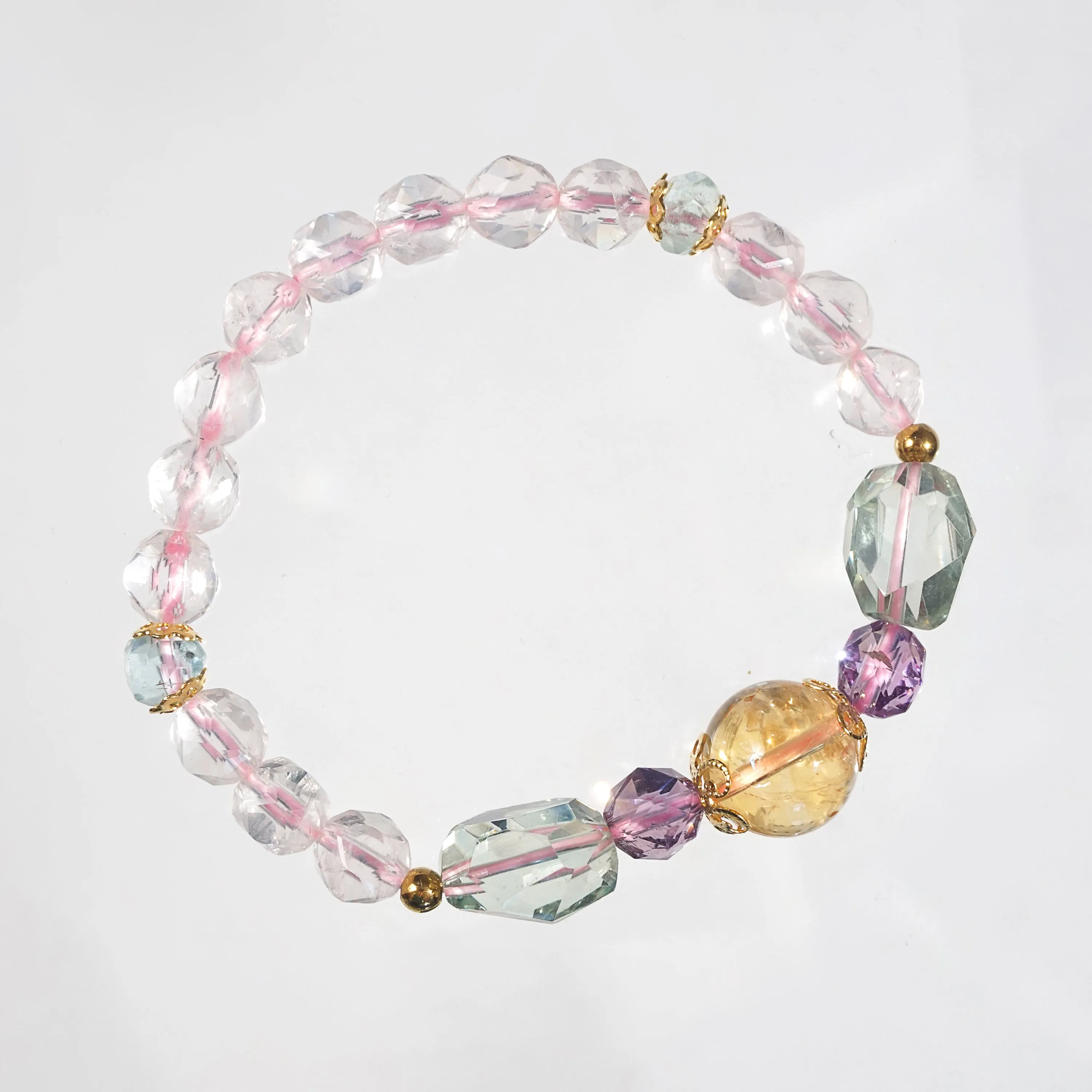 Citrine, Amethyst, Prasiolite, Rose Quartz, and Aquamarine