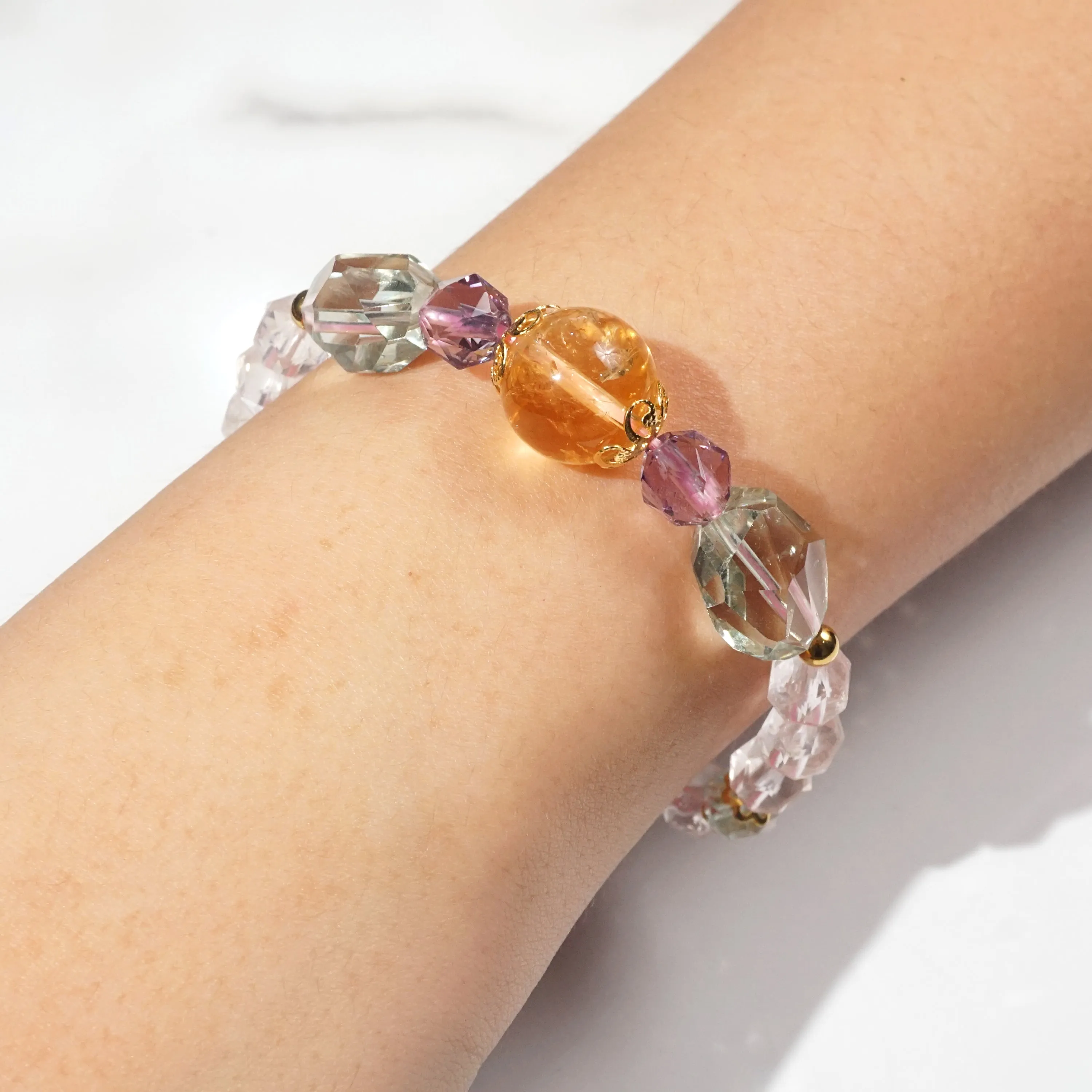 Citrine, Amethyst, Prasiolite, Rose Quartz, and Aquamarine
