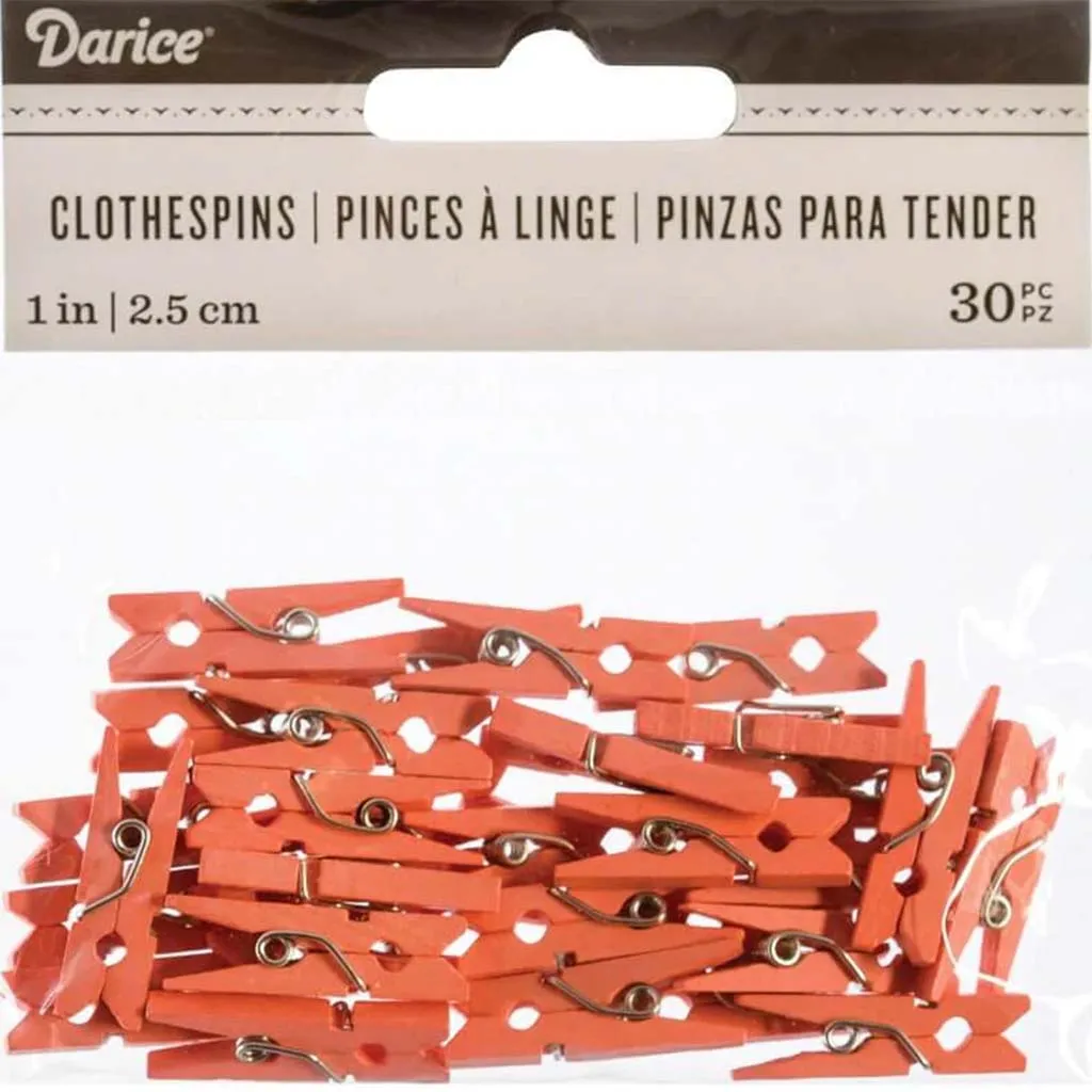 Small Coral Clothespins, 30 Pieces Pack
