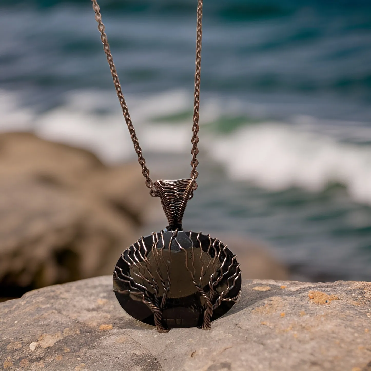 Copper wrapped, Tree of life, Smokey Quartz,Necklace