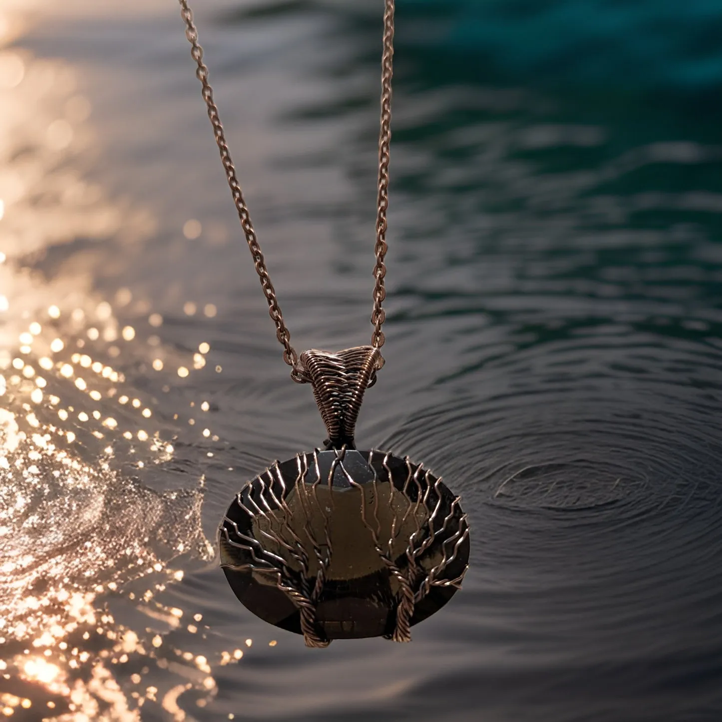 Copper wrapped, Tree of life, Smokey Quartz,Necklace