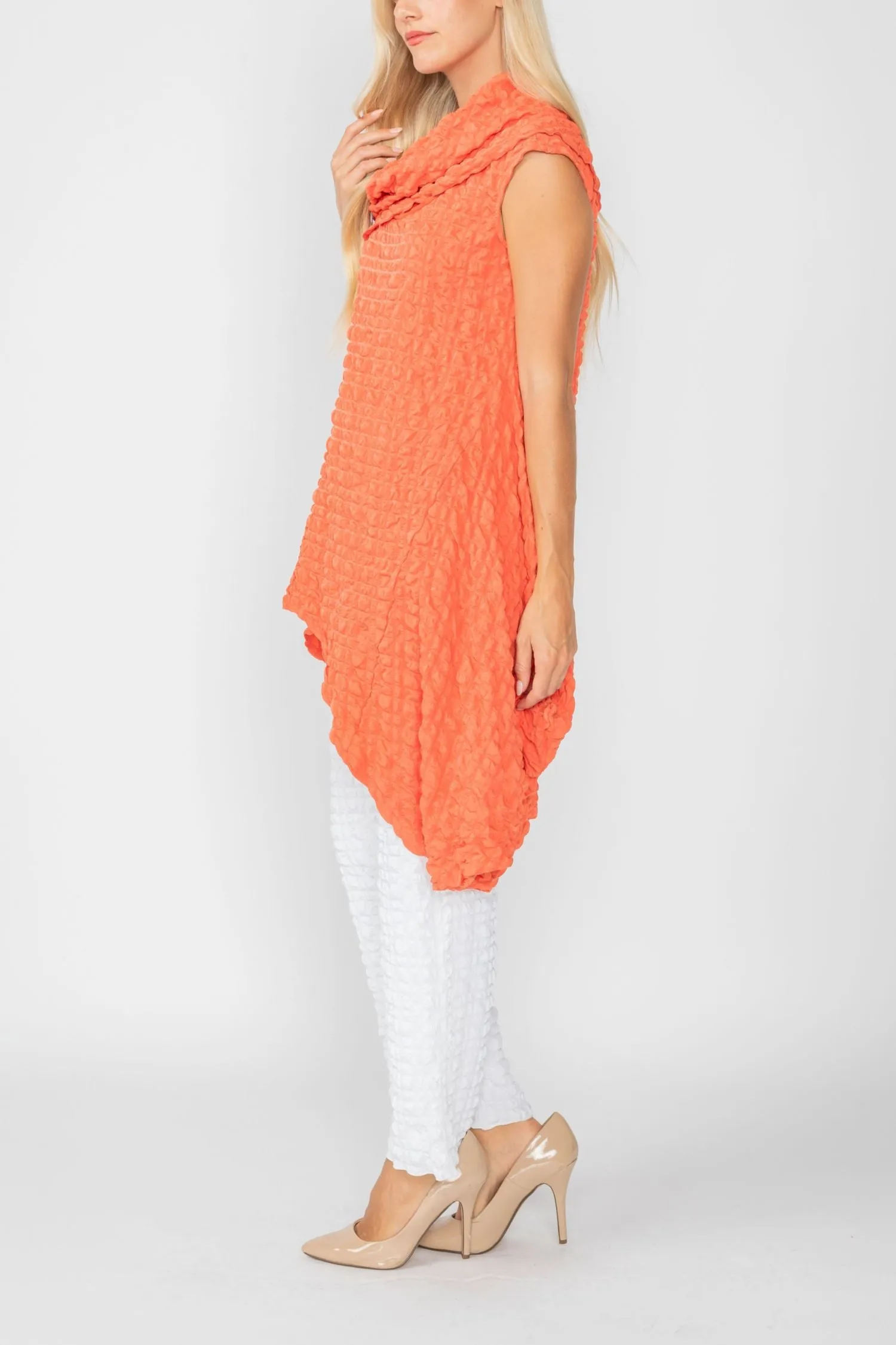 Coral Cowl Neck Asymmetrical Top