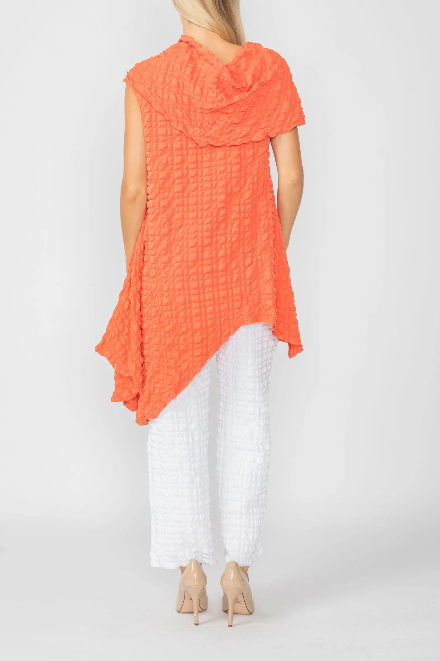 Coral Cowl Neck Asymmetrical Top