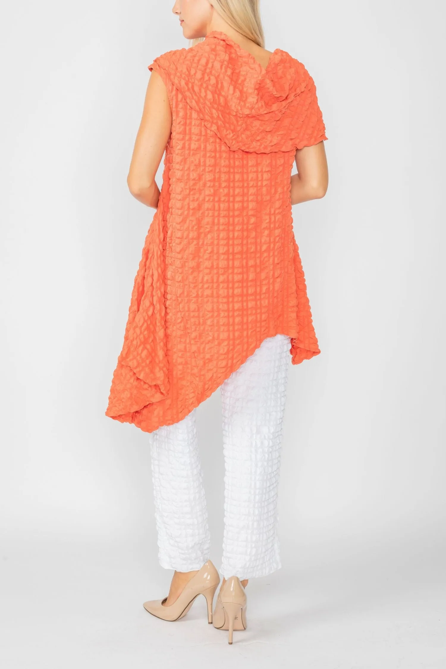 Coral Cowl Neck Asymmetrical Top