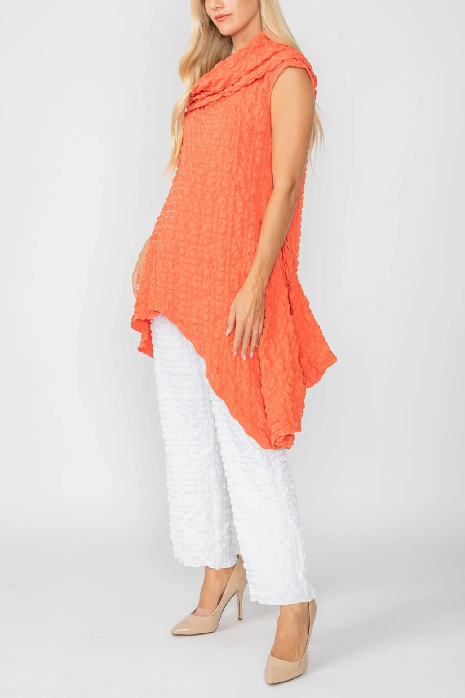 Coral Cowl Neck Asymmetrical Top