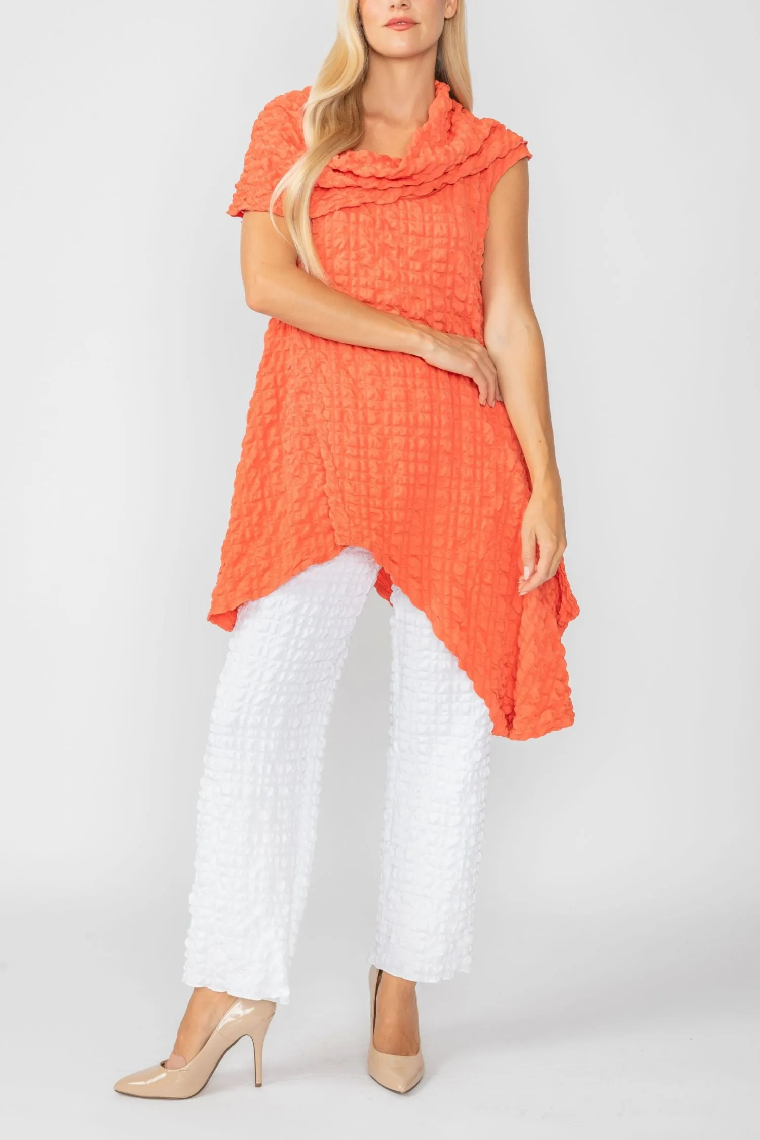 Coral Cowl Neck Asymmetrical Top