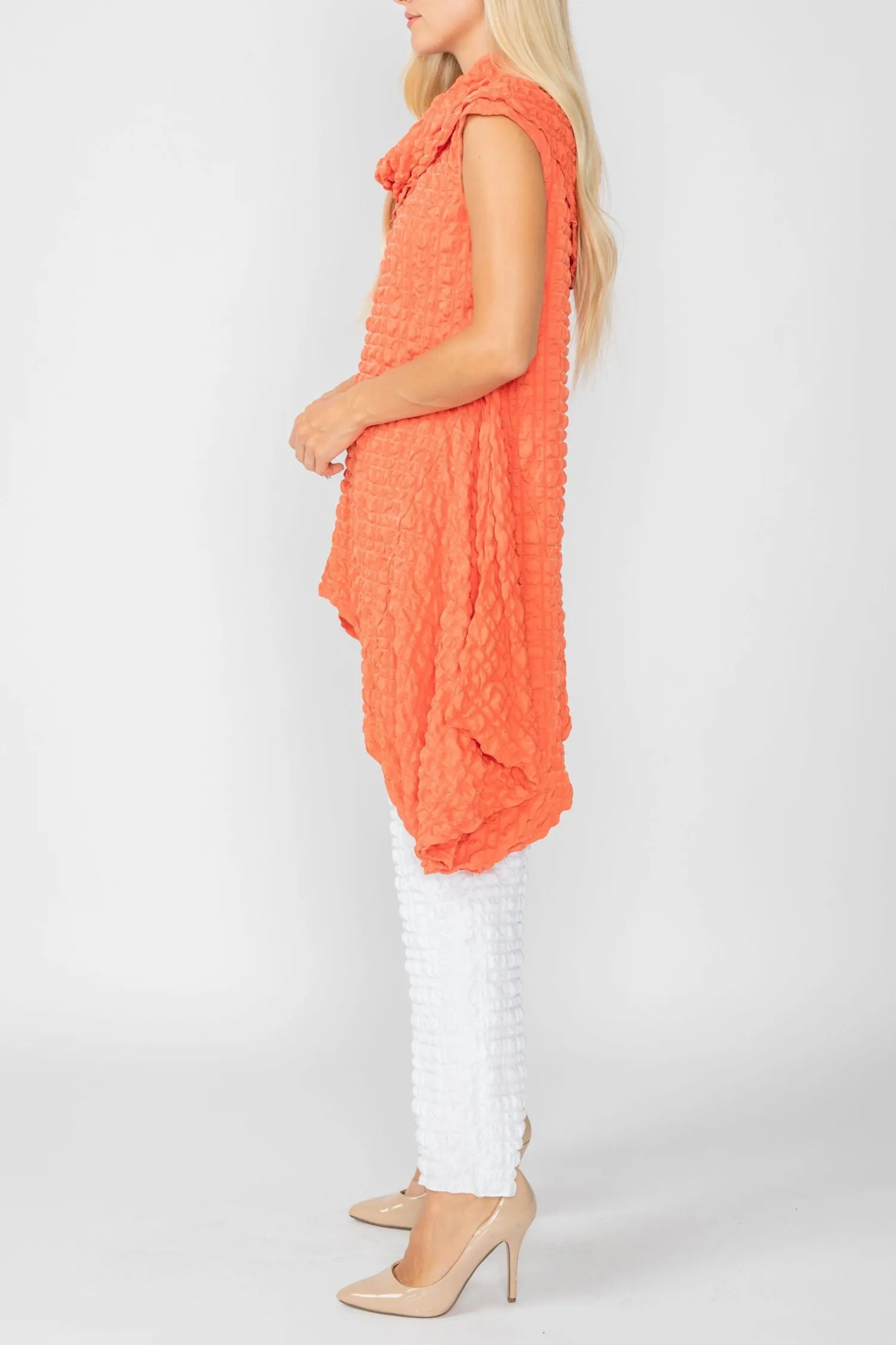 Coral Cowl Neck Asymmetrical Top
