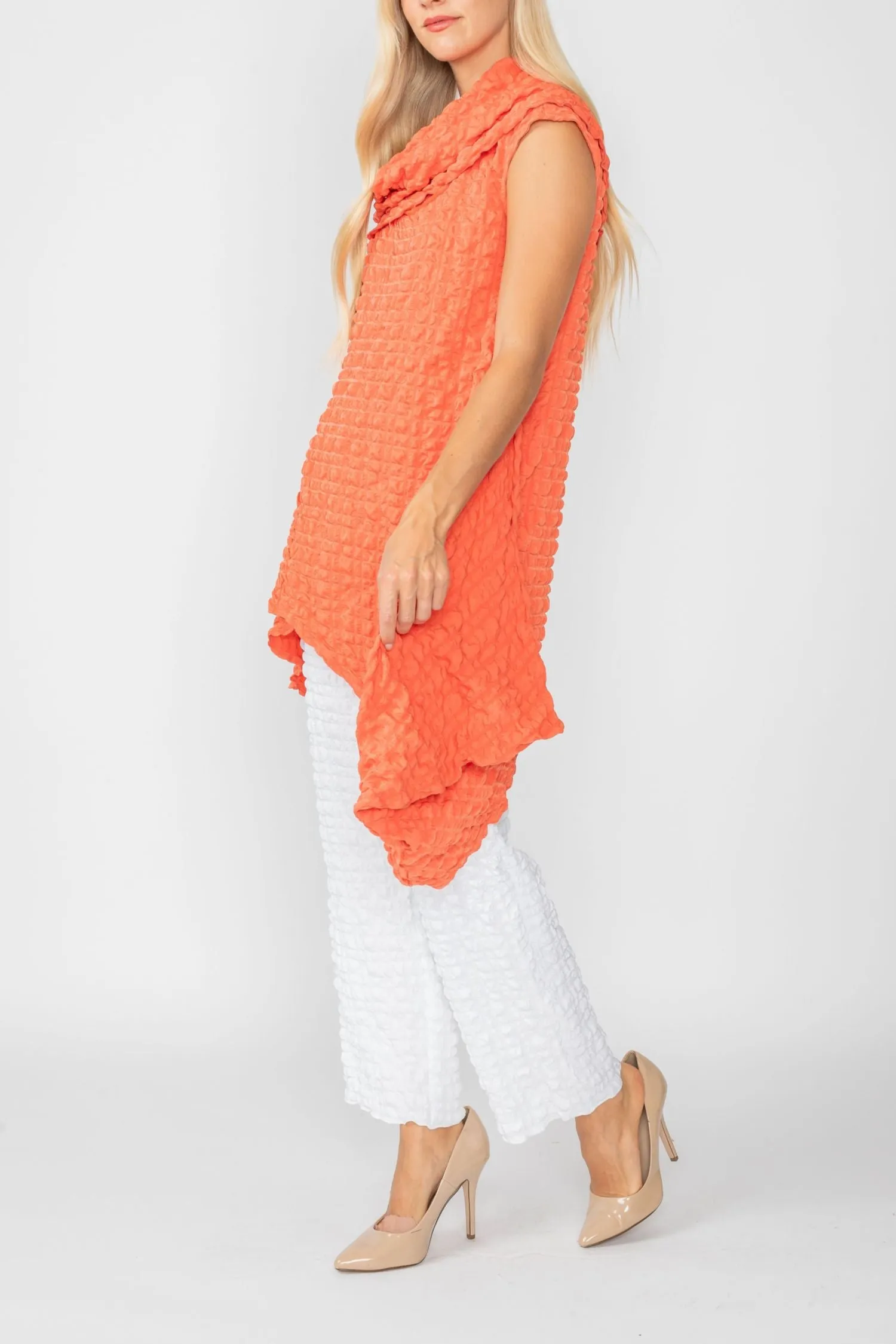 Coral Cowl Neck Asymmetrical Top
