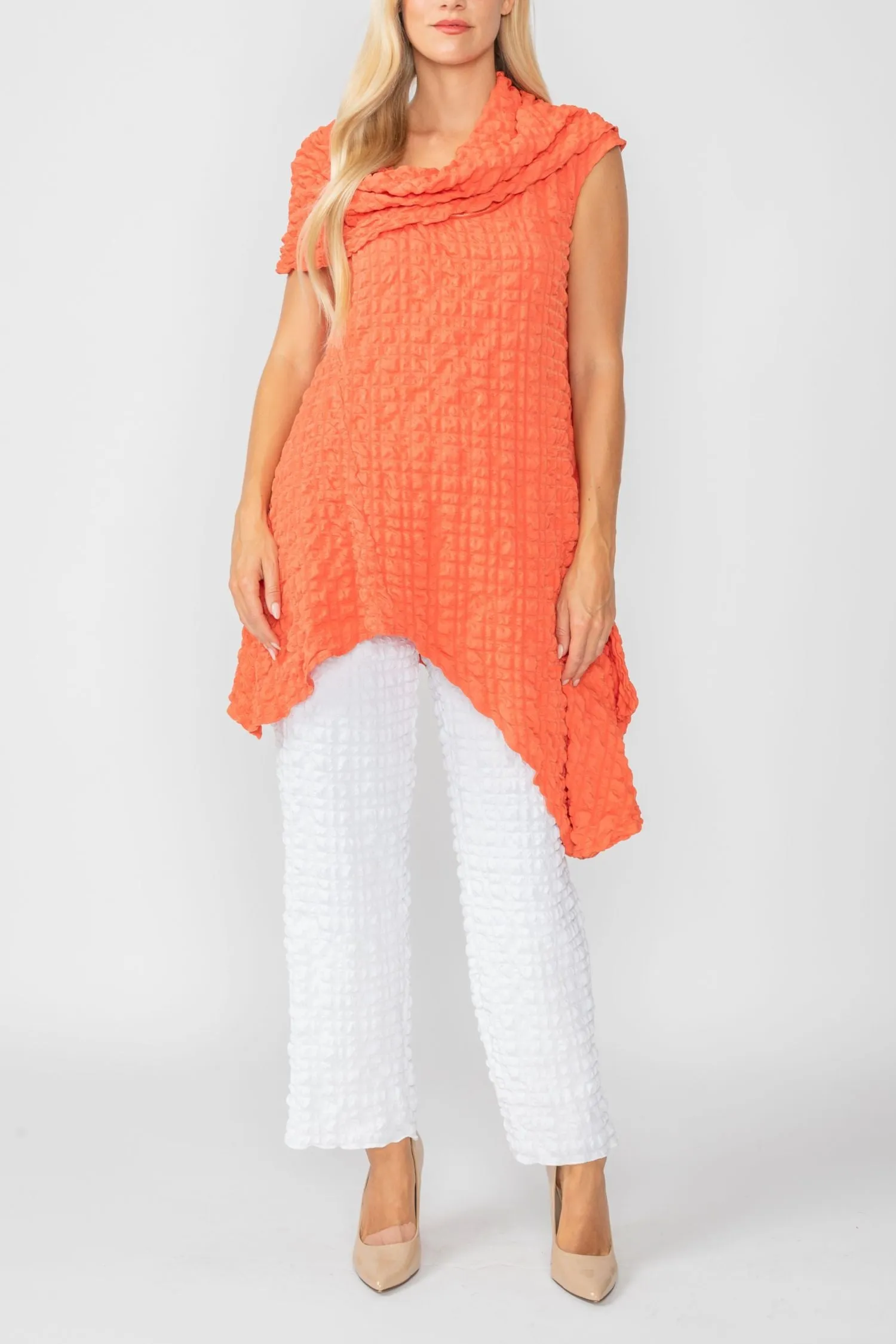 Coral Cowl Neck Asymmetrical Top