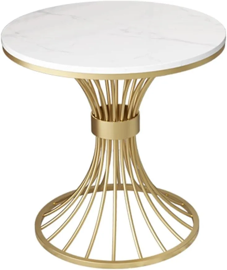 CROWN ART SHOPPEE Side Table, Round White Modern Home Decor Coffee Tea End Table for Living Room, Bedroom and Balcony (White & Gold)