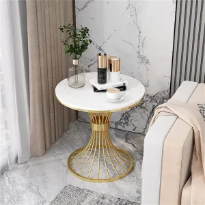 CROWN ART SHOPPEE Side Table, Round White Modern Home Decor Coffee Tea End Table for Living Room, Bedroom and Balcony (White & Gold)