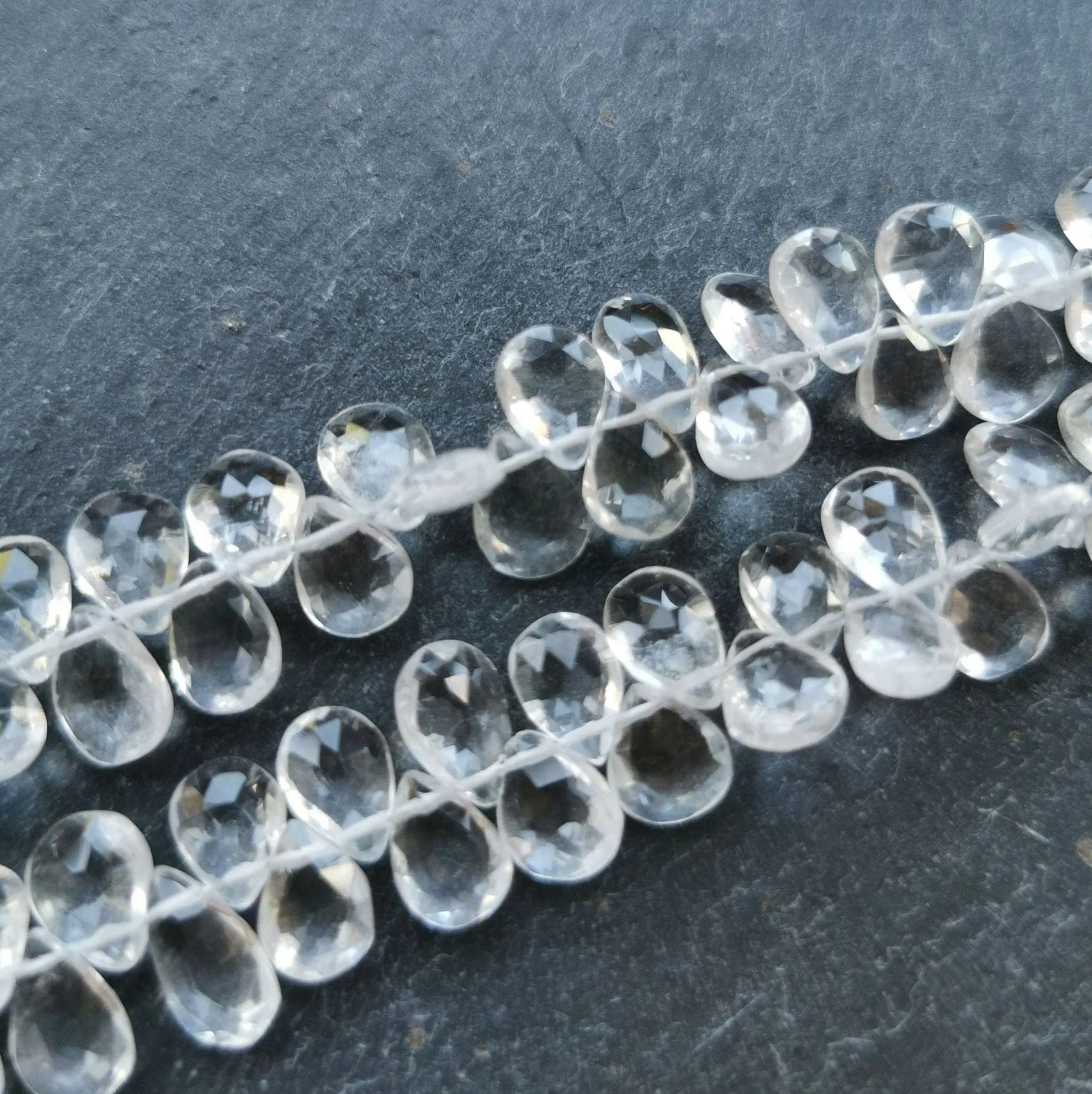 Crystal Quartz Faceted Pear 7x10mm Briolette Beads (set of 5)