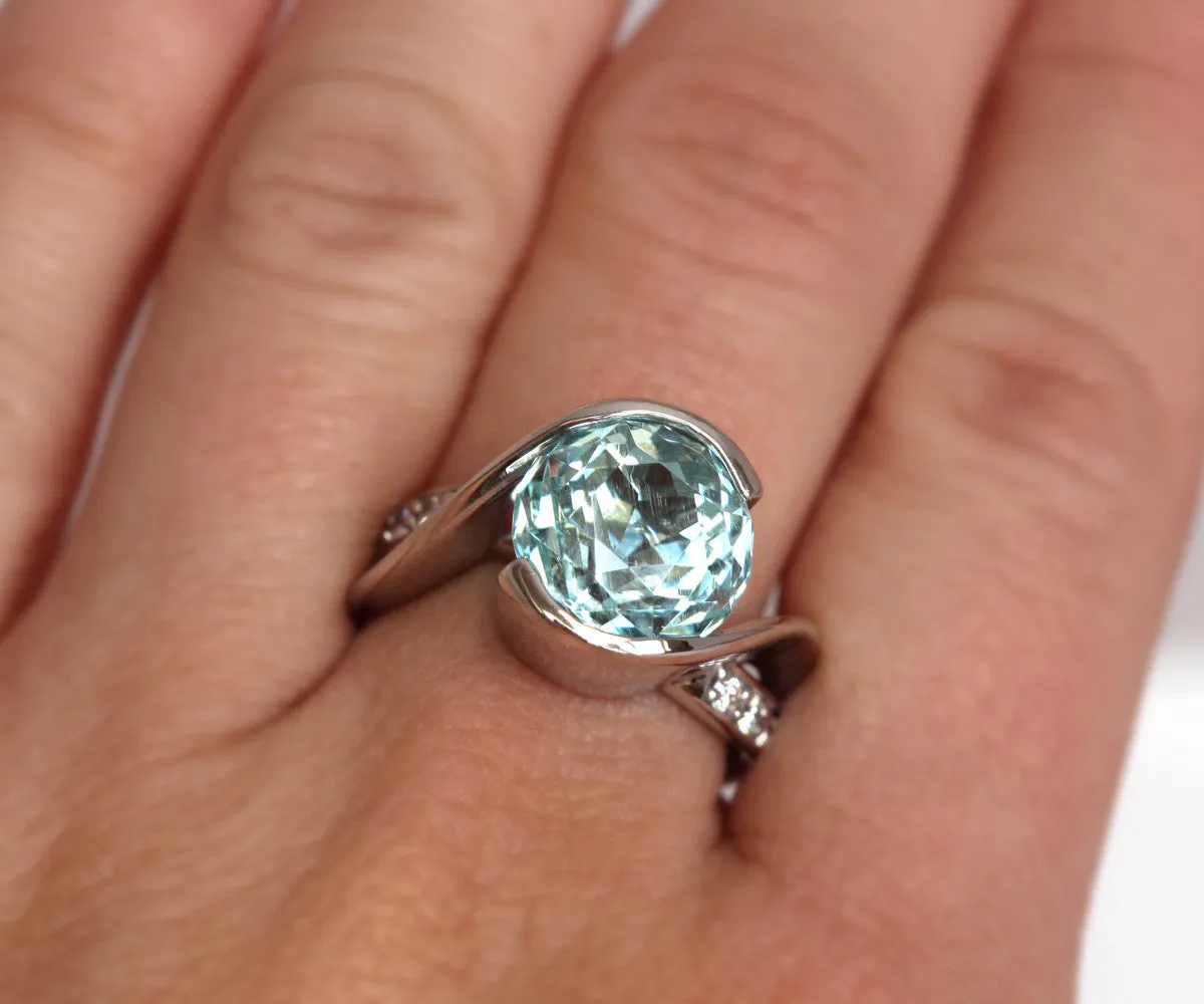 Custom Aquamarine and Diamond Bypass Ring