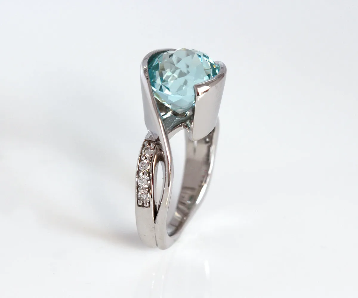 Custom Aquamarine and Diamond Bypass Ring