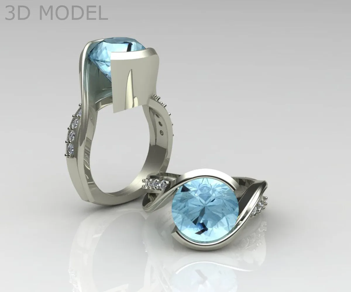 Custom Aquamarine and Diamond Bypass Ring
