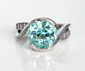 Custom Aquamarine and Diamond Bypass Ring