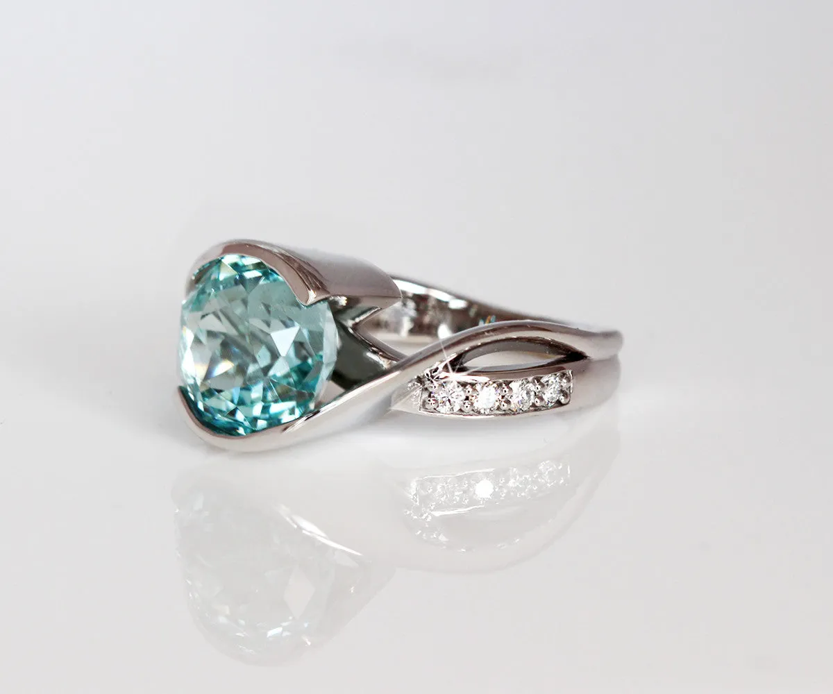 Custom Aquamarine and Diamond Bypass Ring